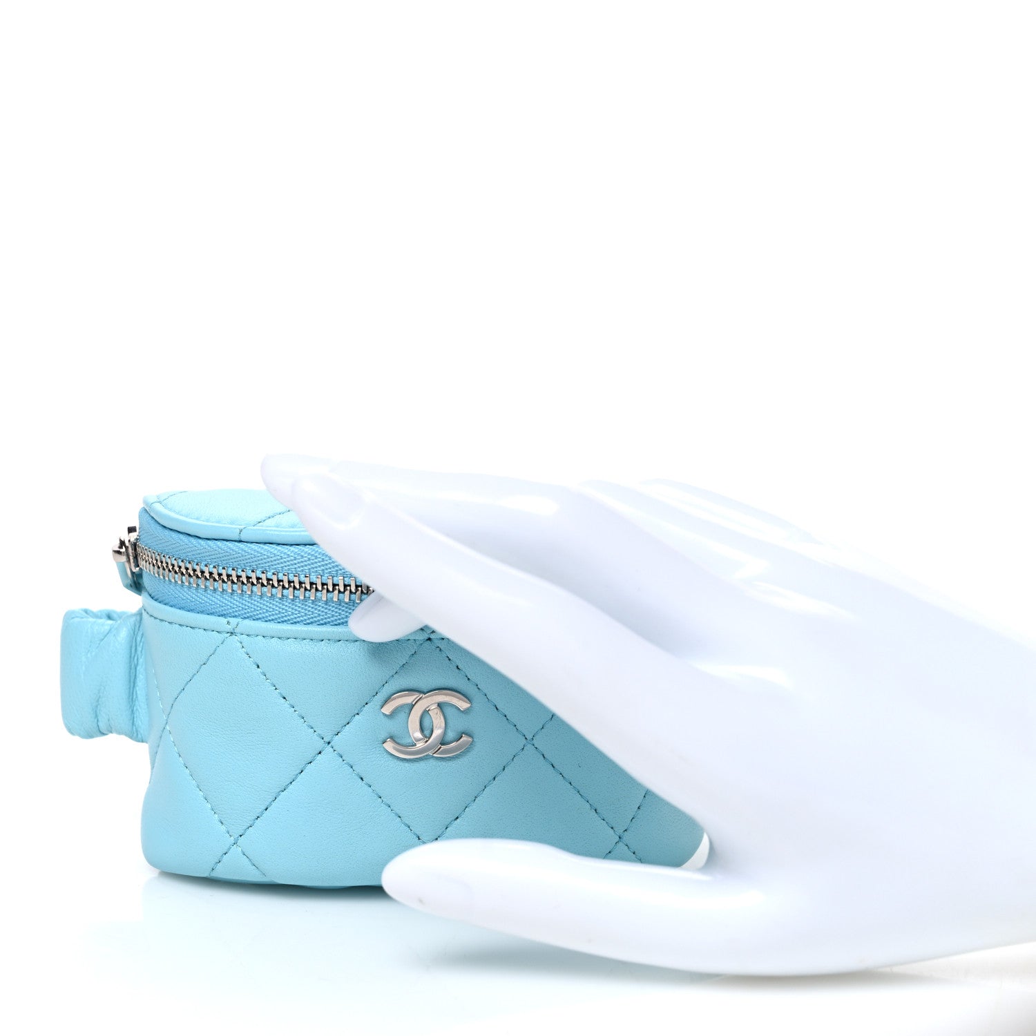 Chanel Lambskin Quilted Arm Coin Purse Neon Blue 2 of 7