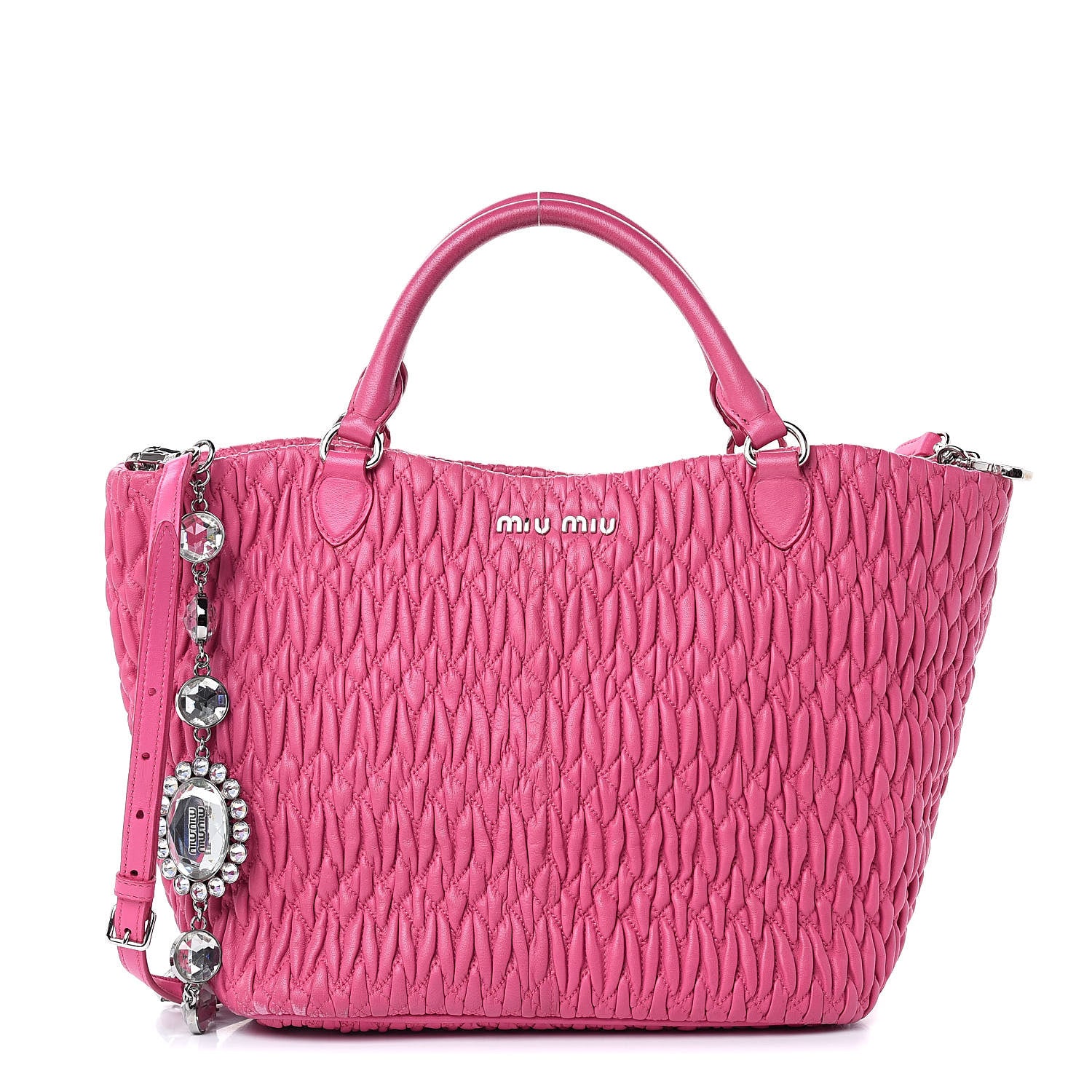Miu Miu Nappa Matelasse Swarovski Crystal Tote Fuxia 1 of 14