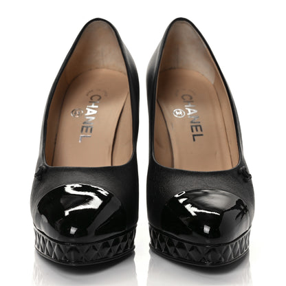 Chanel Lambskin Patent CC Cap Toe Platform Quilted Pumps 38.5 Black 3 of 20