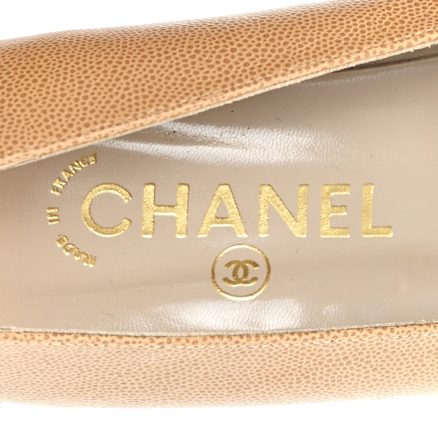 Caviar Logo Plate Moccasin Loafers 38.5 Beige