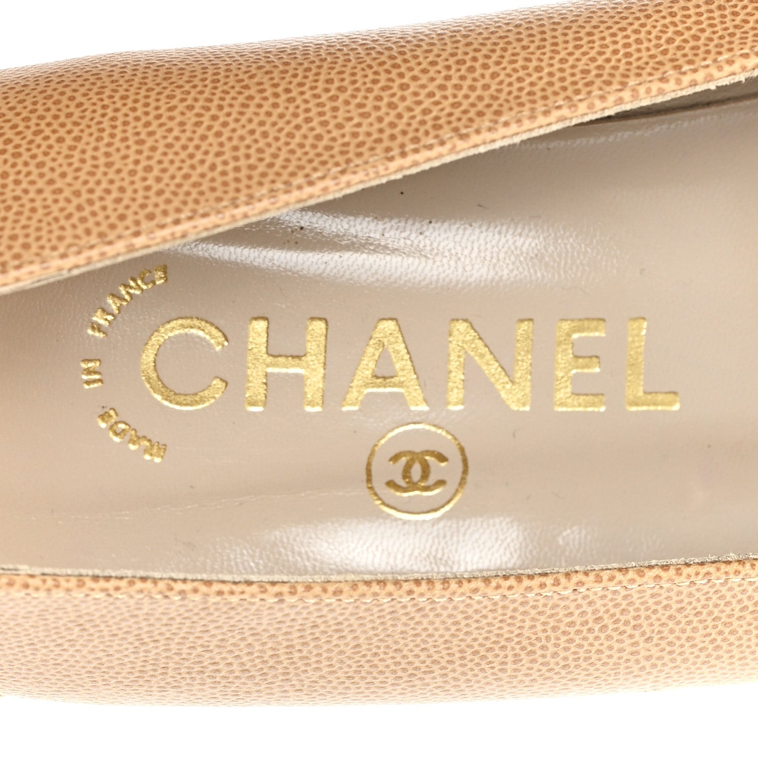 Chanel Caviar Logo Plate Moccasin Loafers 38.5 Beige 8 of 9