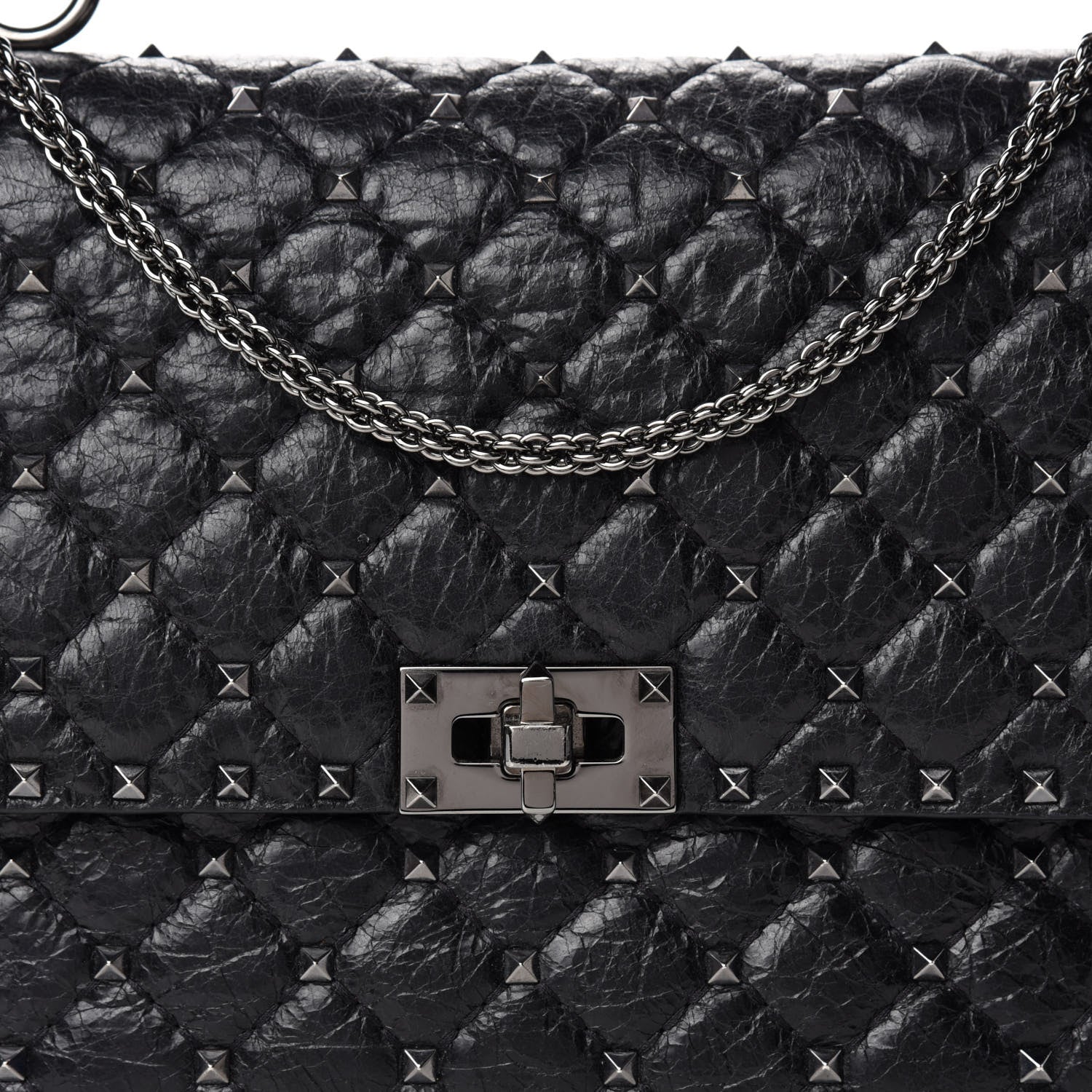 Valentino Garavani Craquele Nappa Large Rockstud Spike Shoulder Bag Black 9 of 9
