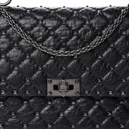 Valentino Garavani Craquele Nappa Large Rockstud Spike Shoulder Bag Black 9 of 9