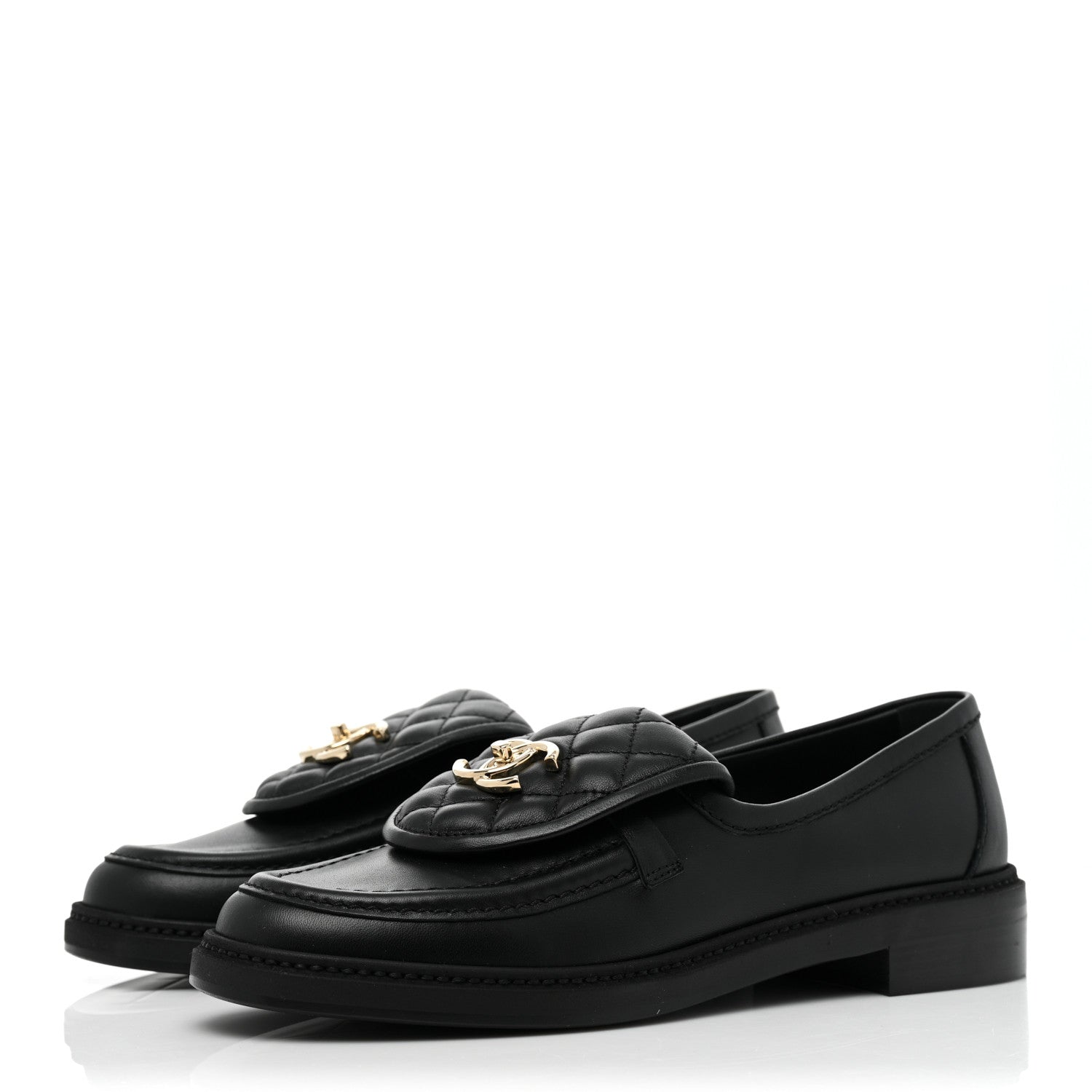 Chanel Lambskin Quilted CC Turnlock Loafers 38.5 Black 3 of 9