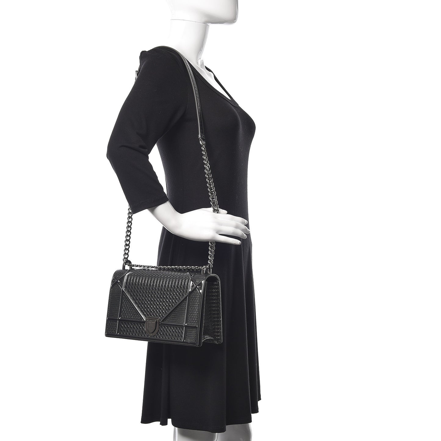 Metallic Patent Micro-Cannage Medium Diorama Flap Bag Graphite