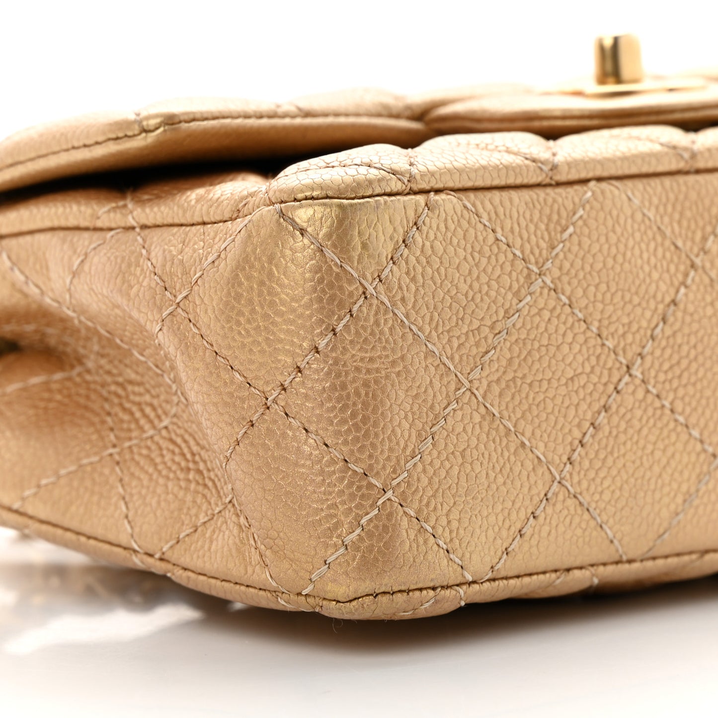 Pearly Caviar Quilted Mini Rectangular Flap Gold