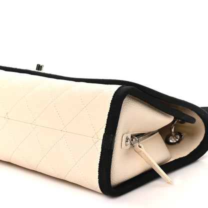 Chanel Caviar Grosgrain Quilted Top Handle CC Flap Beige Black 9 of 9