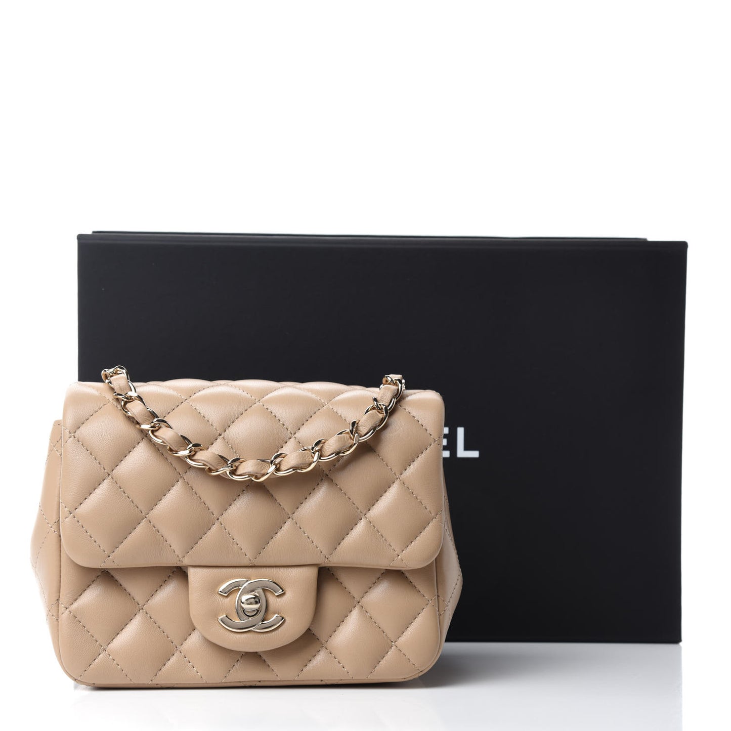 Lambskin Quilted Mini Square Flap Beige