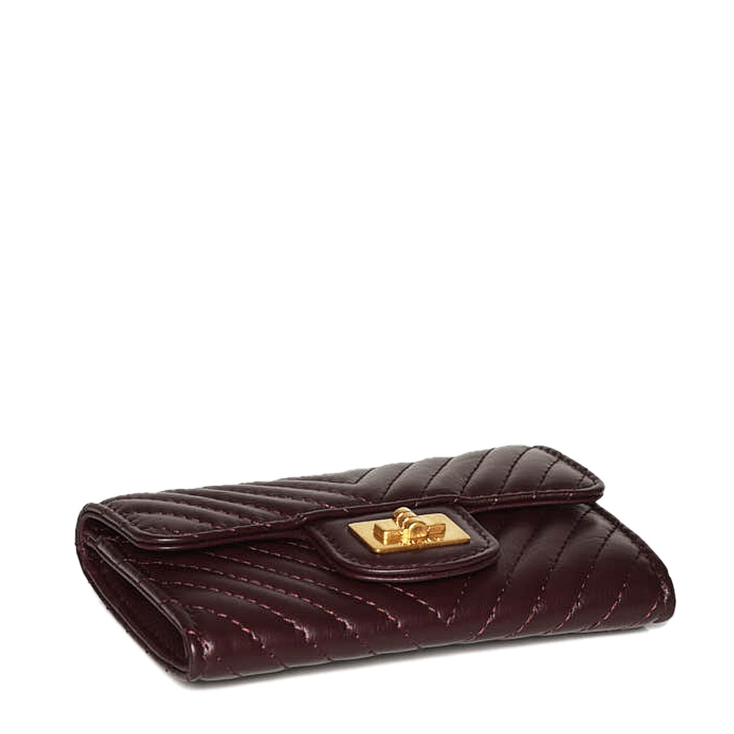 Aged Calfskin Chevron Quilted Small Reissue Flap Wallet Burgundy