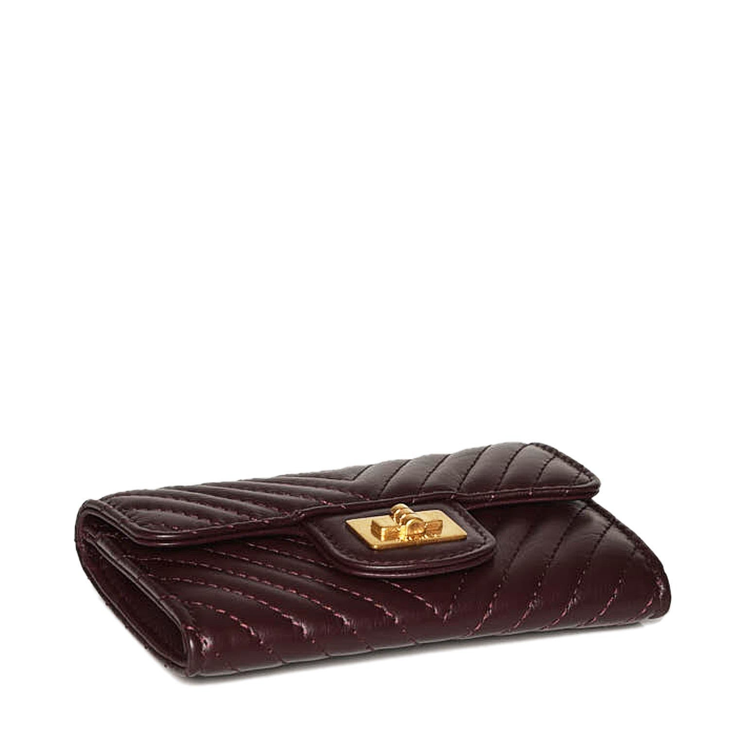 Chanel Aged Calfskin Chevron Quilted Small Reissue Flap Wallet Burgundy 4 of 9