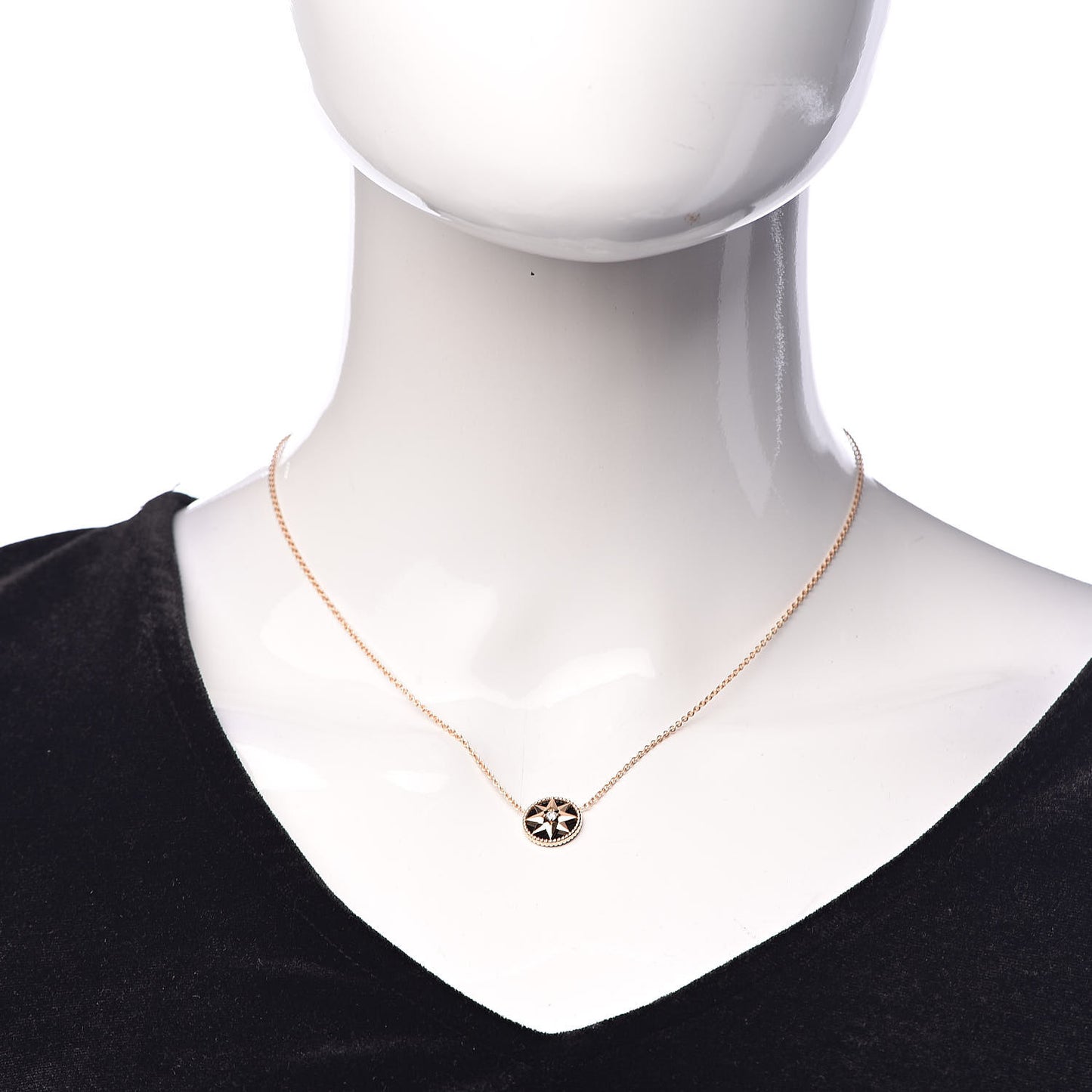 18K Rose Gold Diamond Black Onyx Rose Des Vents Necklace