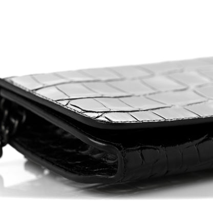 Balenciaga Shiny Calfskin Crocodile Embossed BB Phone Holder Wallet On Chain Black 6 of 8