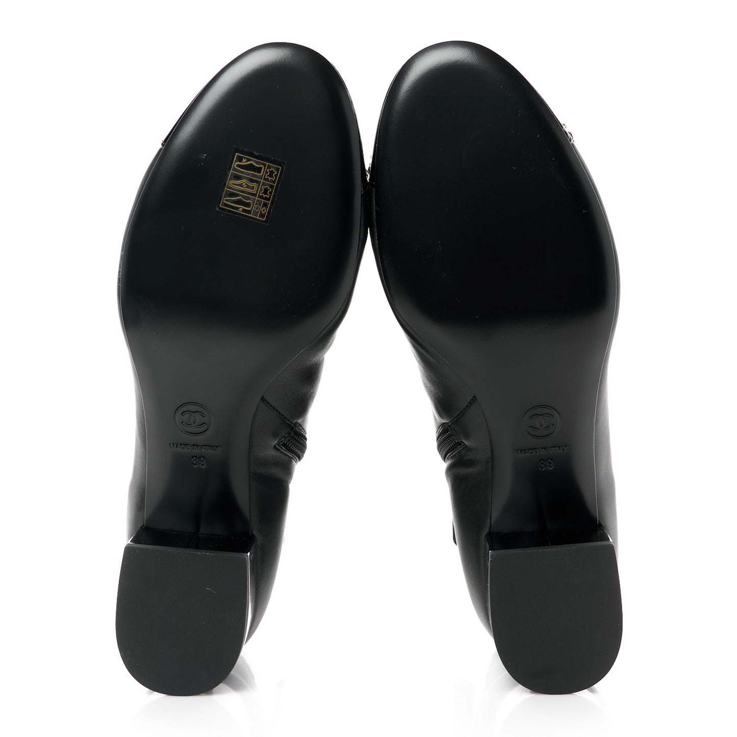 Lambskin Patent Cap Toe Chain Bow CC Short Boots 39 Black