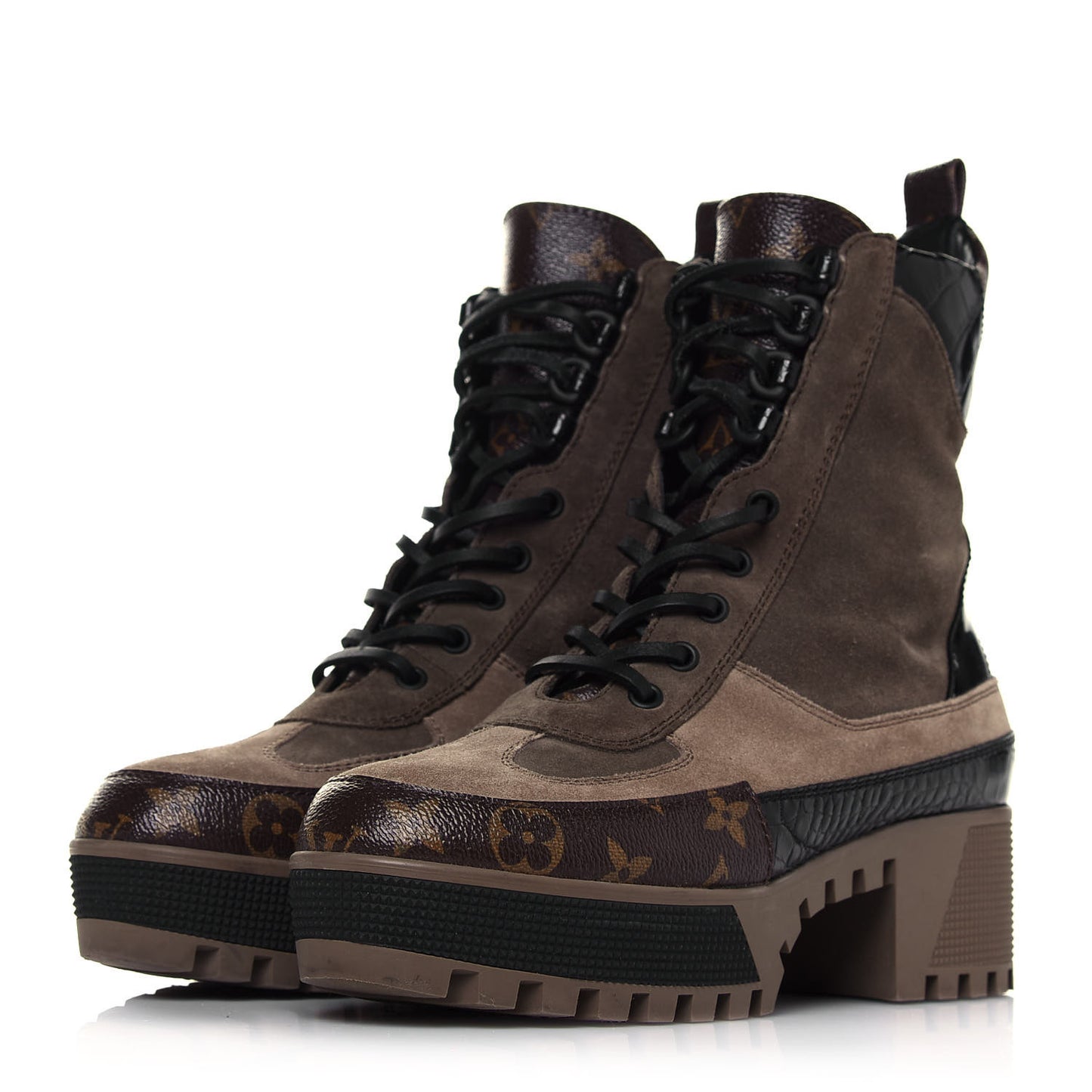 Suede Calfskin Monogram Laureate Platform Desert Boots 39 Taupe