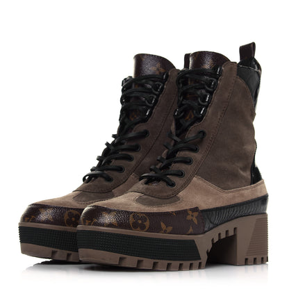 Louis Vuitton Suede Calfskin Monogram Laureate Platform Desert Boots 39 Taupe 3 of 8