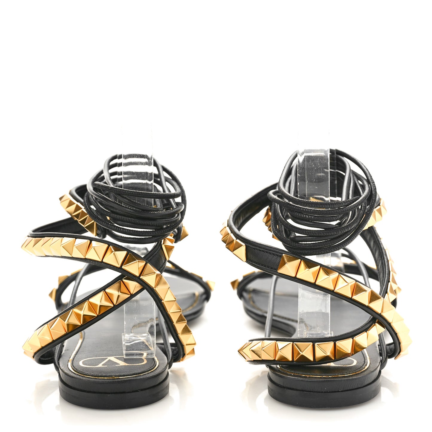 Calfskin Rockstud No Limit Gladiator Flat Sandals 40.5 Black