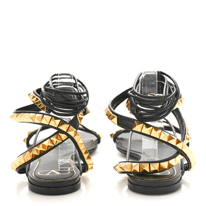 Valentino Garavani Calfskin Rockstud No Limit Gladiator Flat Sandals 40.5 Black 5 of 9