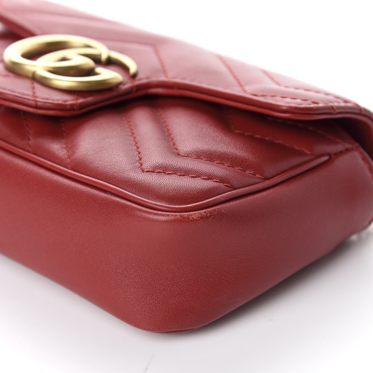 Gucci Calfskin Matelasse Super Mini GG Marmont Shoulder Bag Hibiscus Red 7 of 10