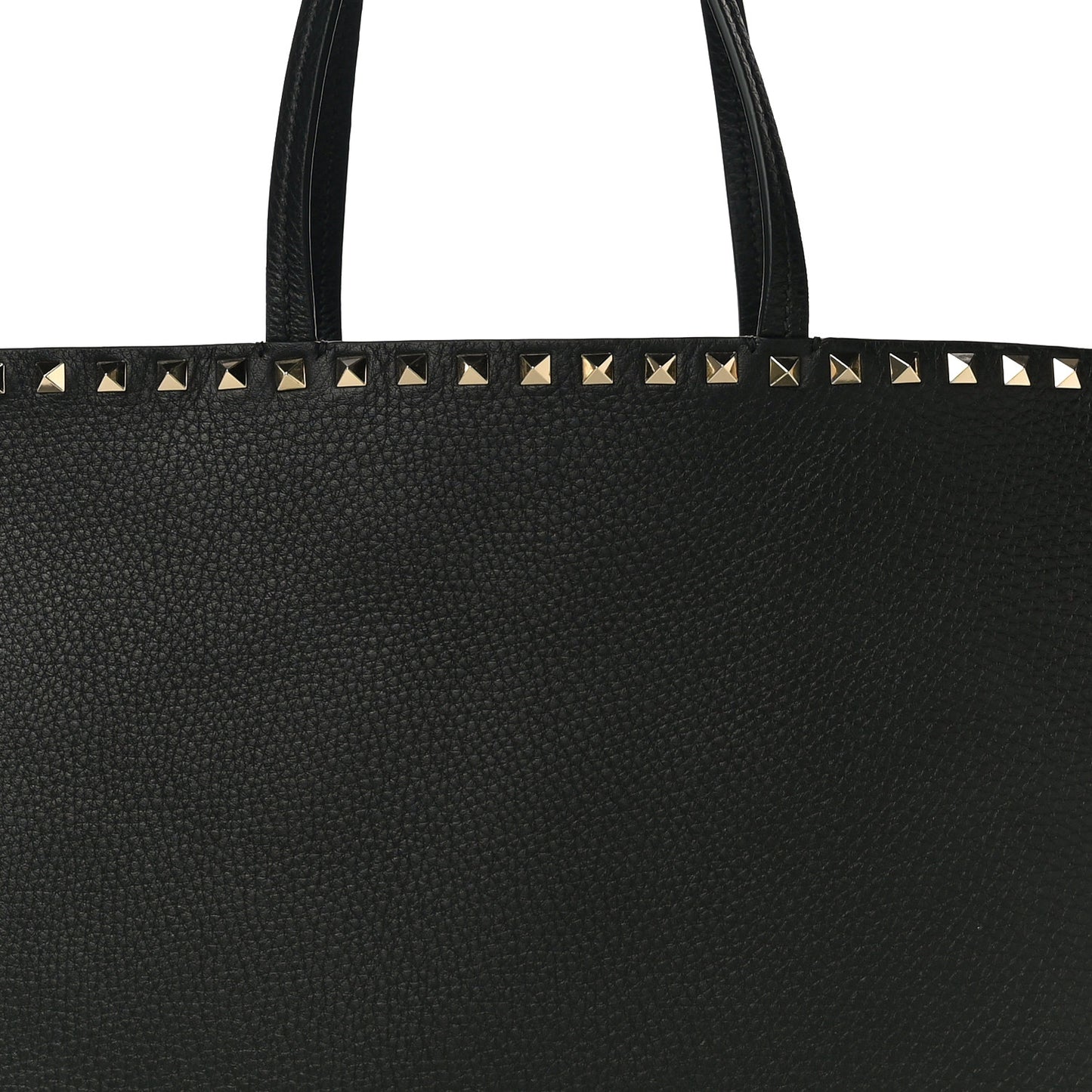 Grained Calfskin Rockstud Shoulder Tote Black