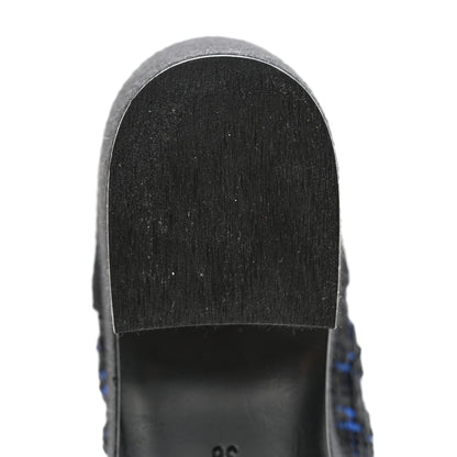 Chanel Tweed Lace Up Platform Oxfords 38 Black Blue 11 of 12