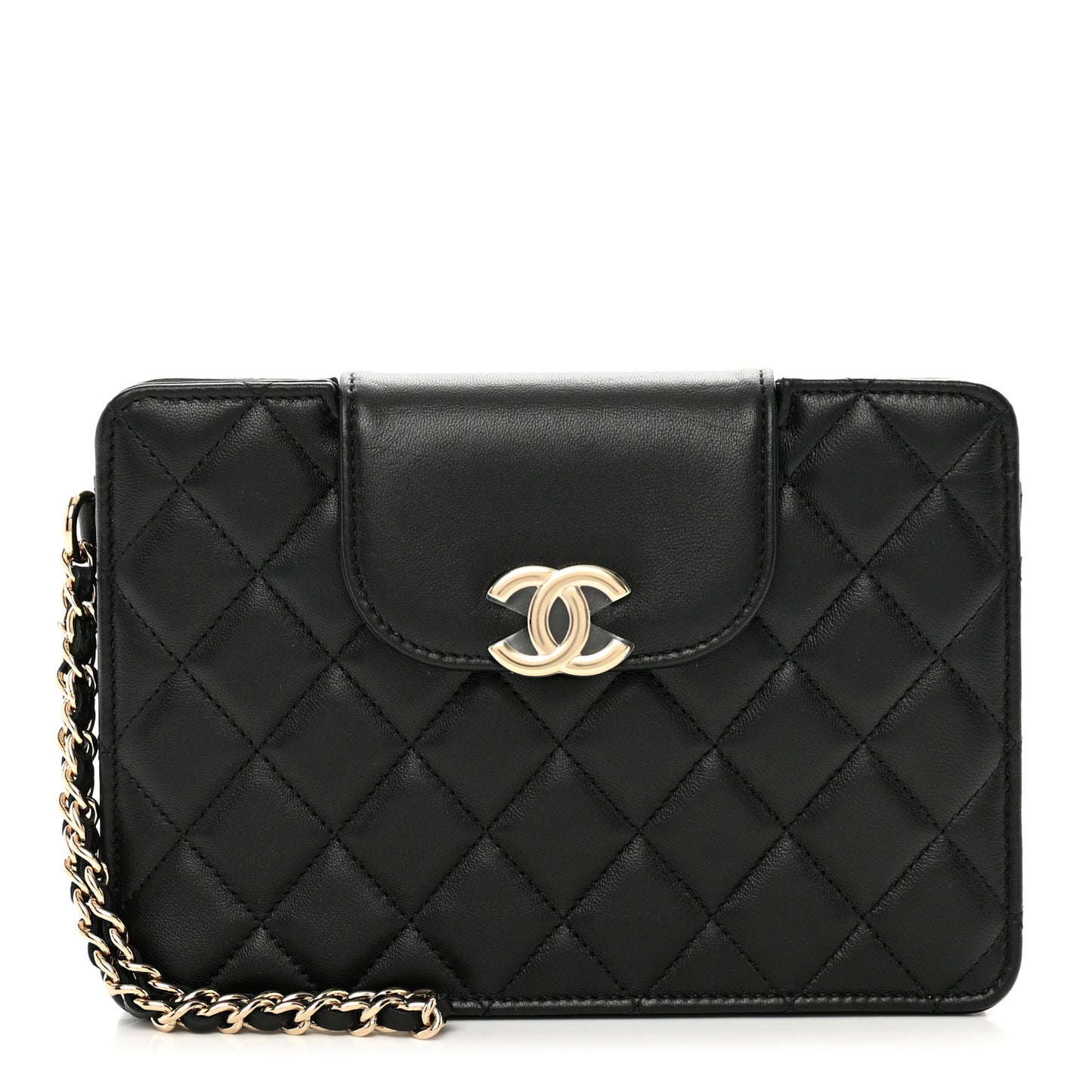 Lambskin Quilted CC Pouch Wristlet Black