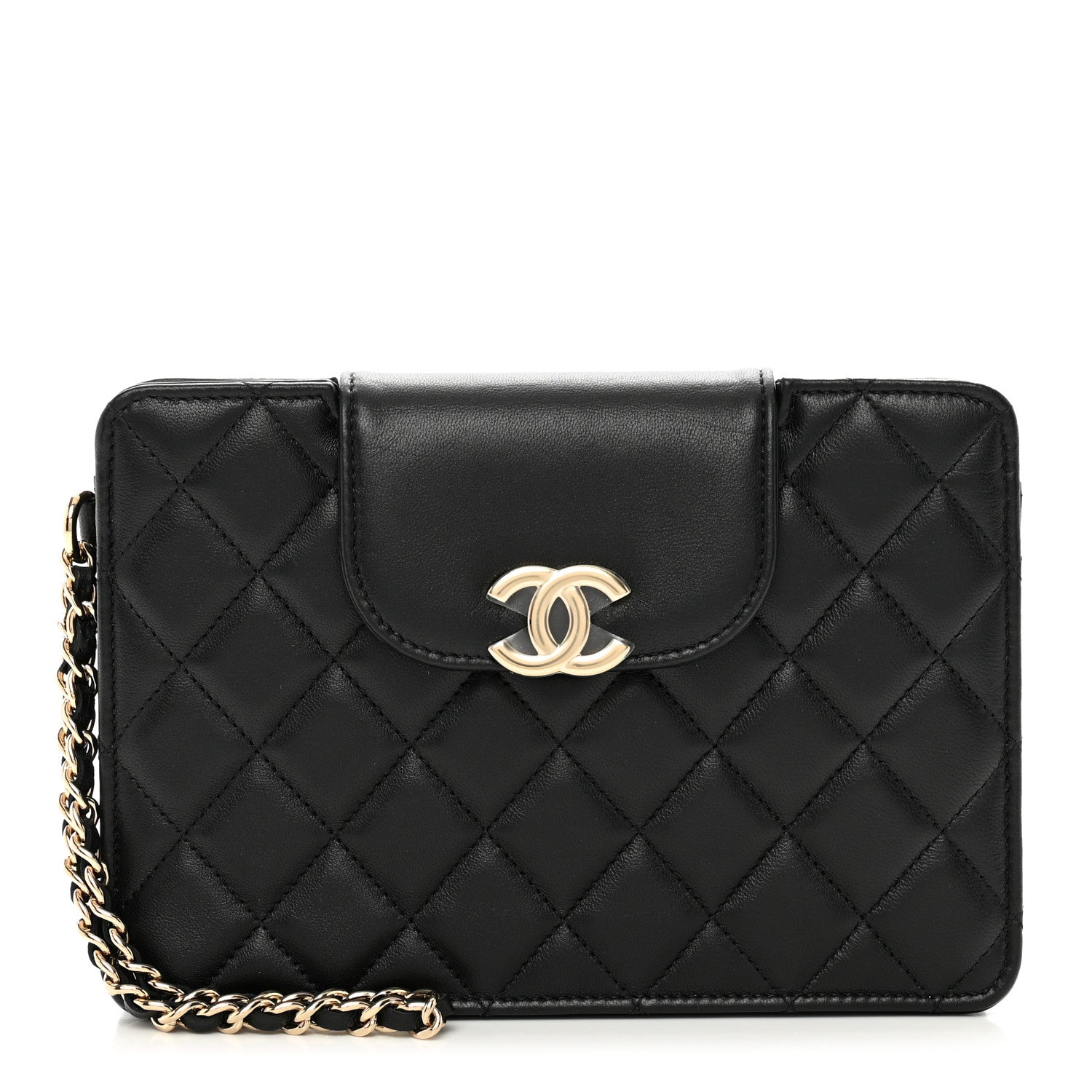 Chanel Lambskin Quilted CC Pouch Wristlet Black 1 of 8