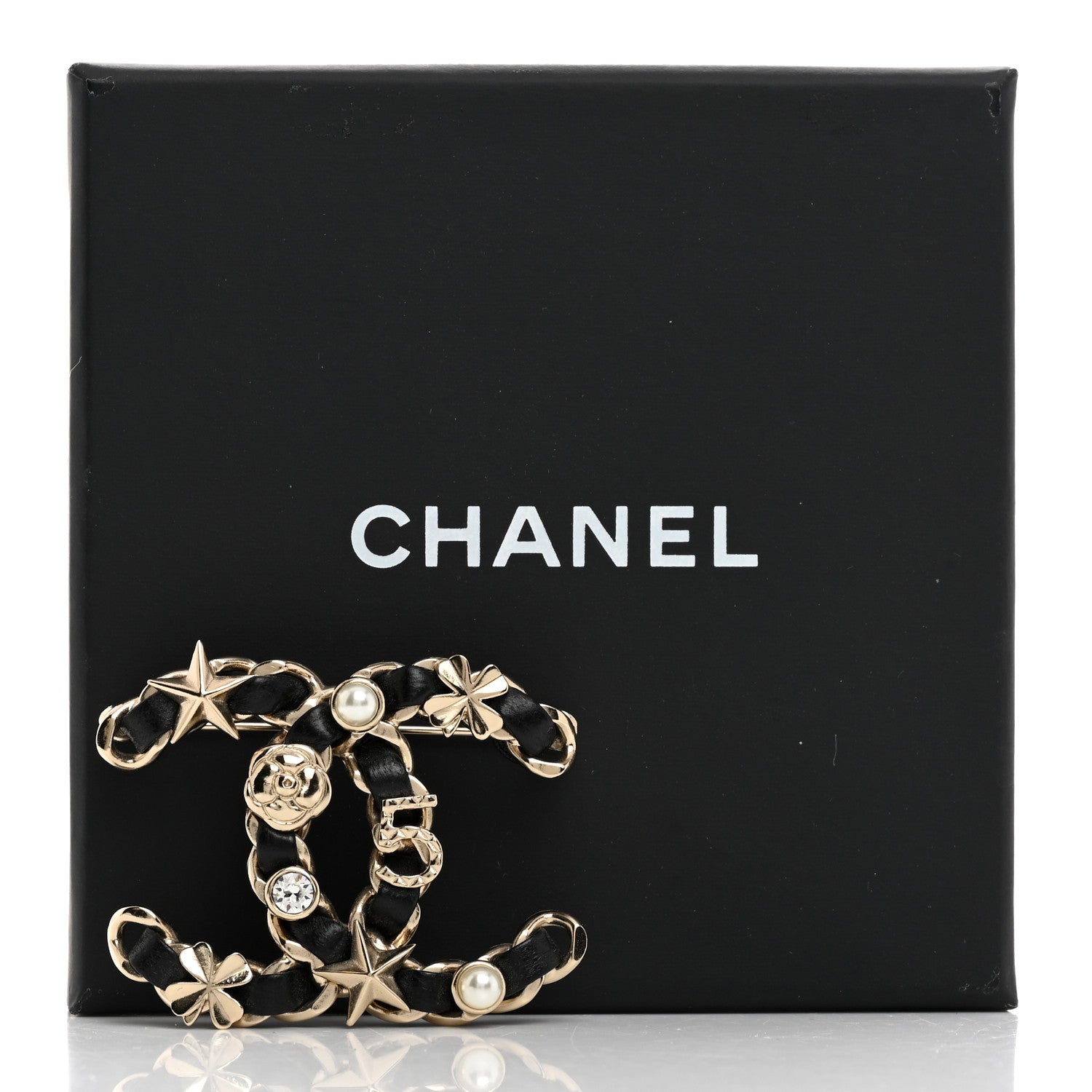 Chanel Lambskin Pearl Strass Sergeant Chanel Brooch Black Gold 4 of 4