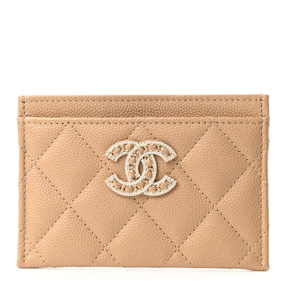 Chanel Caviar Quilted Crystal Card Holder Beige 1 of 9