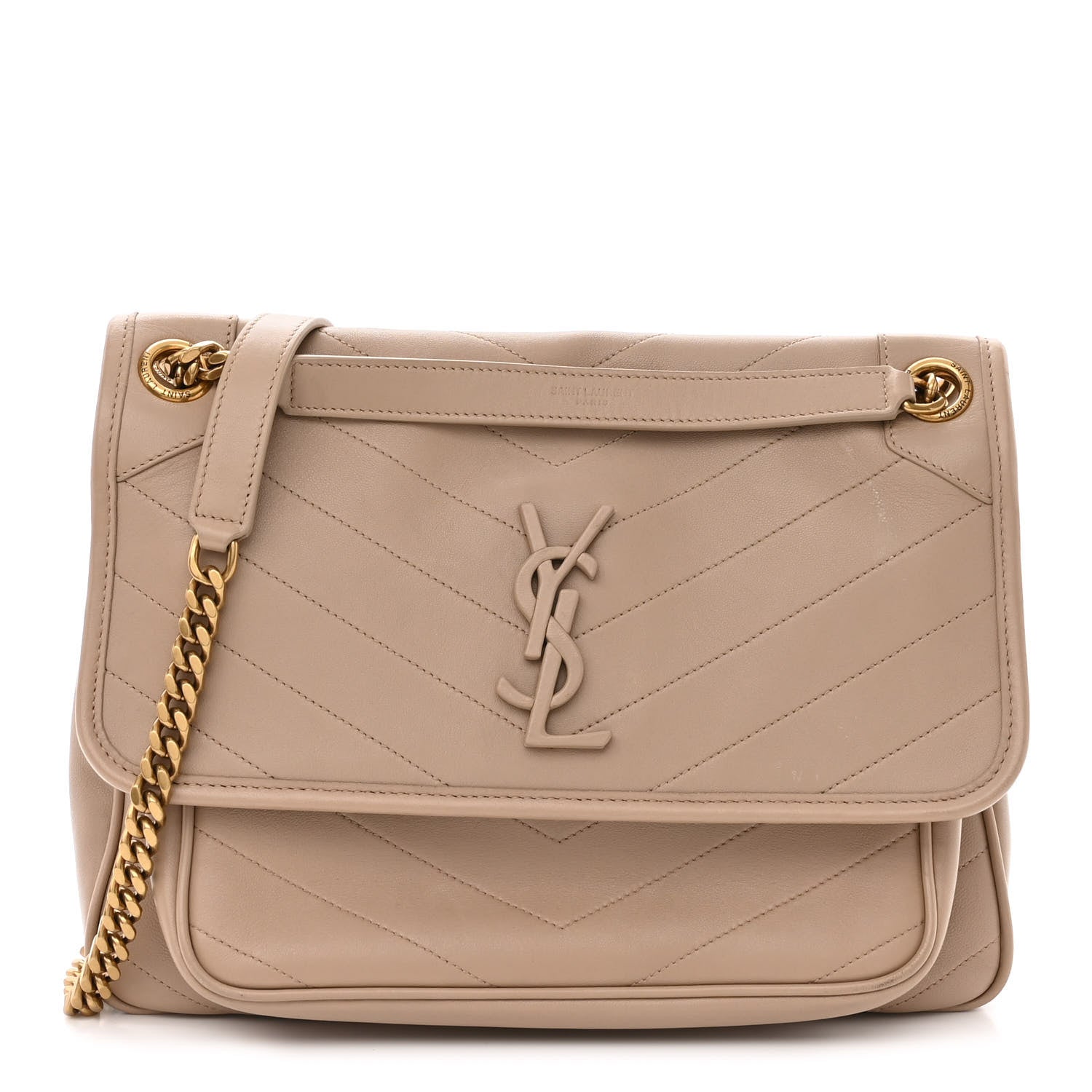 Saint Laurent Lambskin Matelasse Monogram Medium Niki Chain Satchel Dark Beige 1 of 14