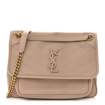 Saint Laurent Lambskin Matelasse Monogram Medium Niki Chain Satchel Dark Beige 1 of 14