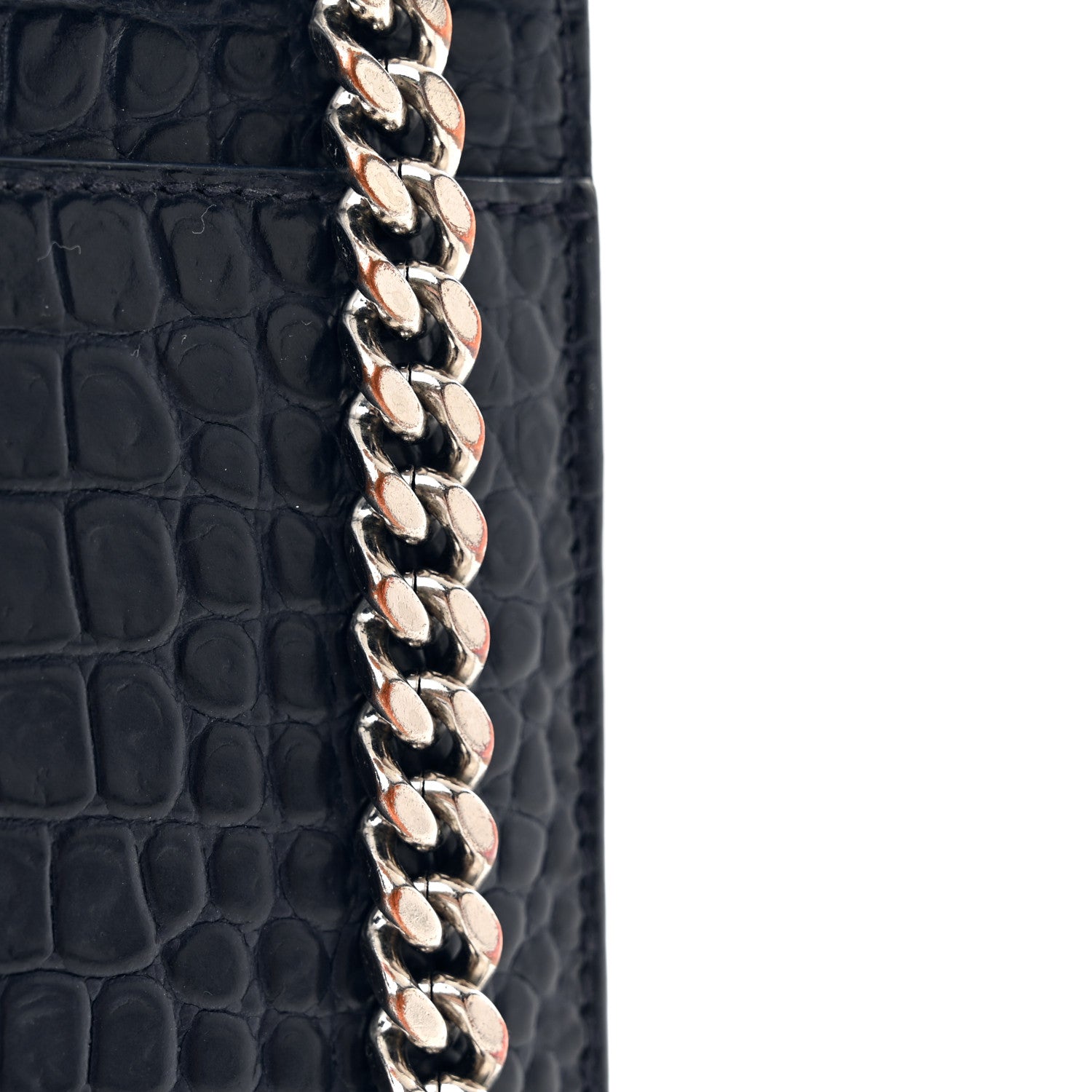 Saint Laurent Calfskin Crocodile Embossed Medium Monogram Sunset Navy 15 of 18