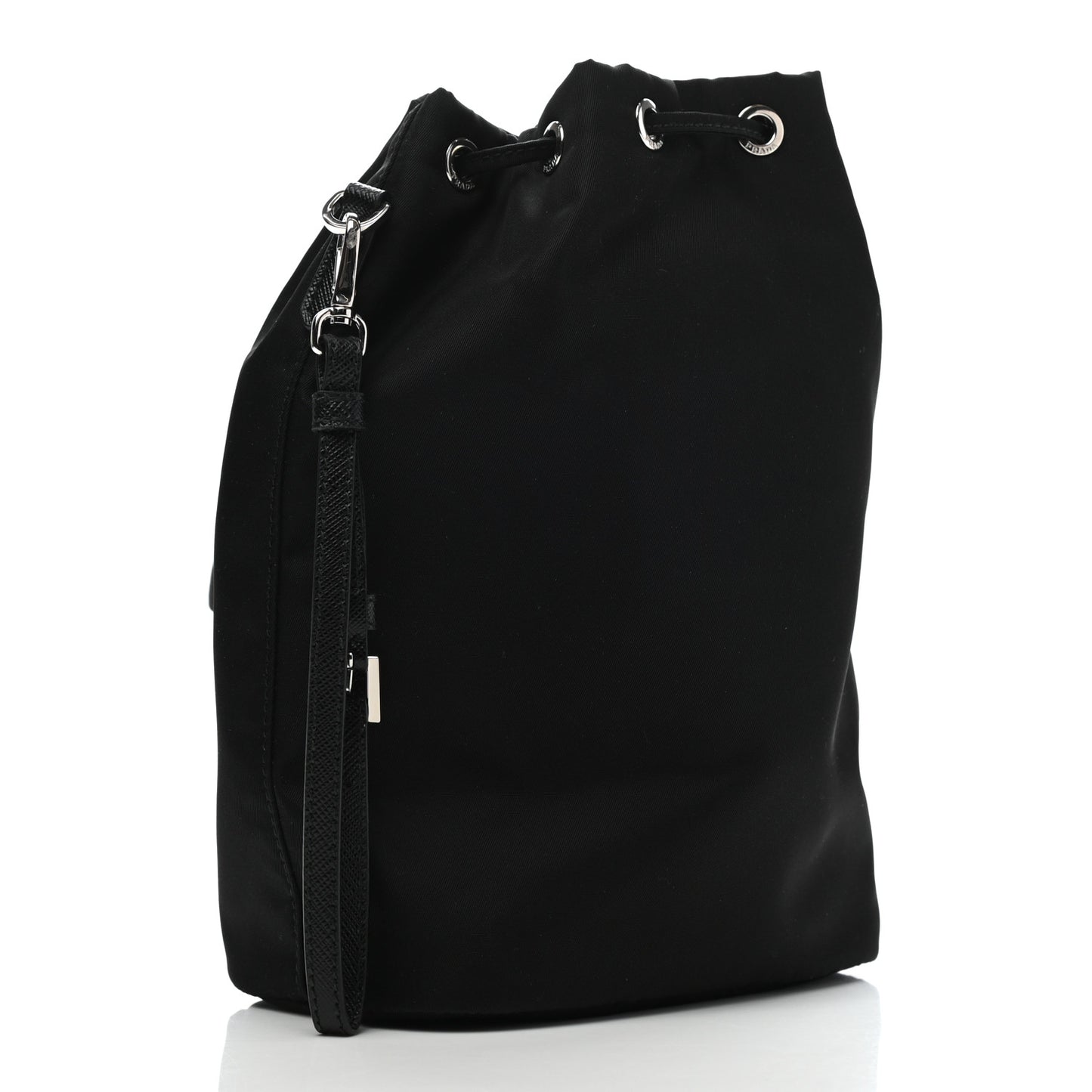 Saffiano Tessuto Nylon Vela Bucket Wristlet Black