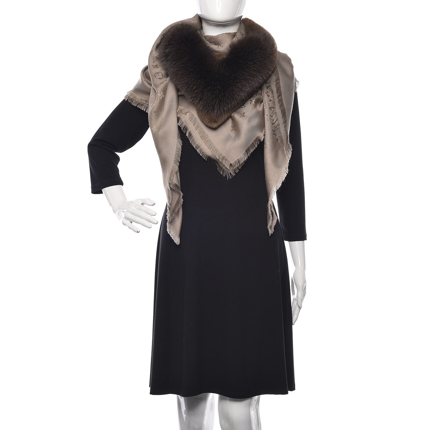 Louis Vuitton Silk Wool Monogram V Fur Shawl Verone 2 of 4