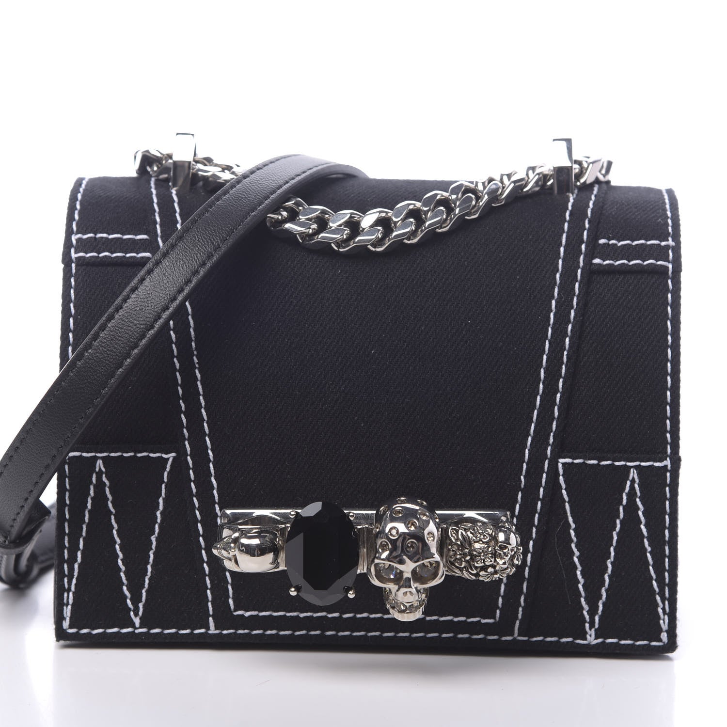 Alexander McQueen Denim Small Jeweled Knuckle Satchel Dark Denim 8 of 11