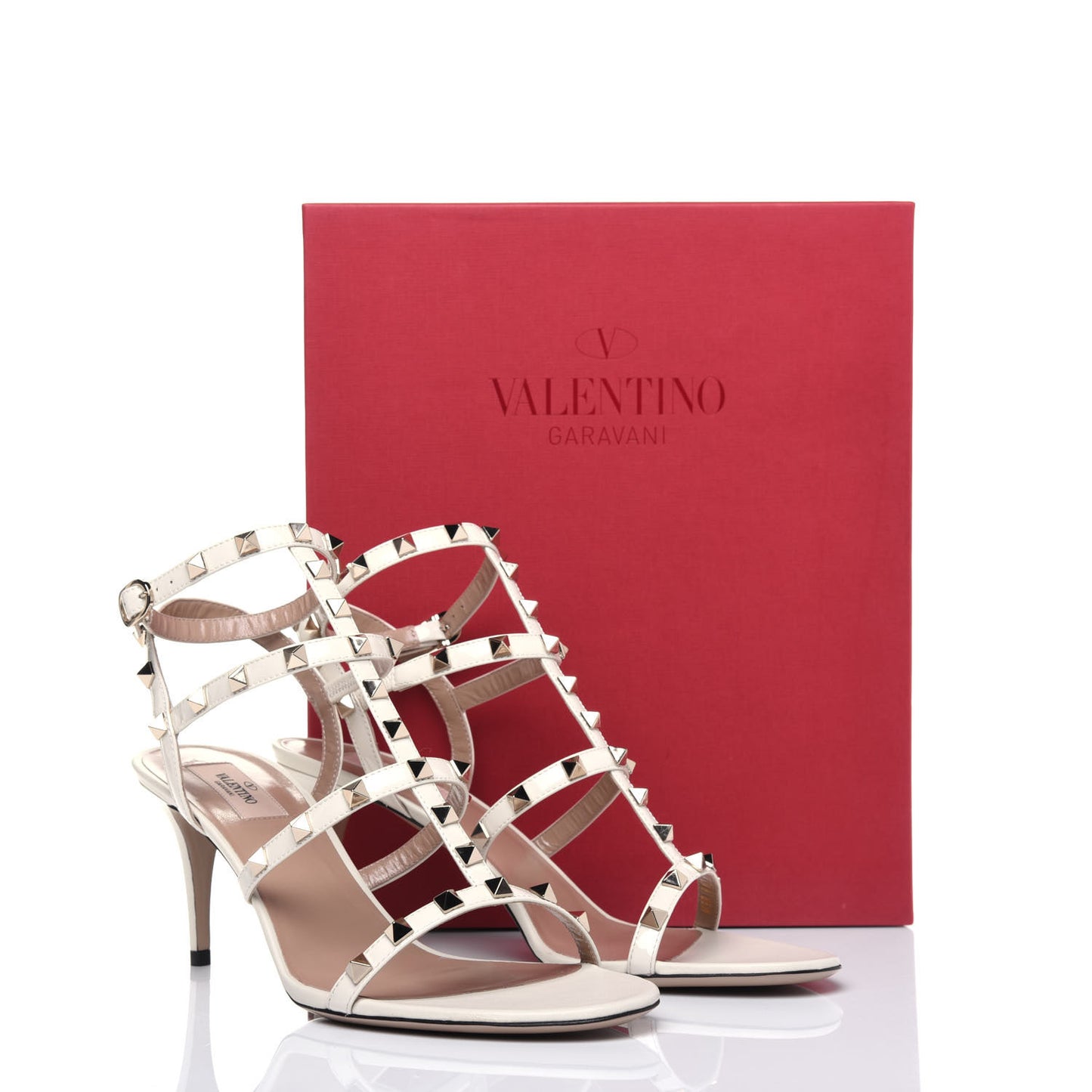 Patent Nappa Rockstud Gladiator 70mm Sandals 41 Light Ivory