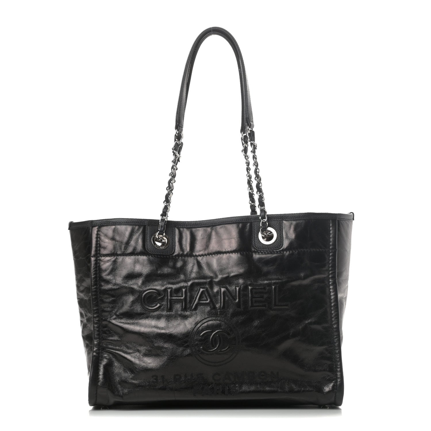 Chanel Glazed Calfskin Small Deauville Tote Black 1 of 11