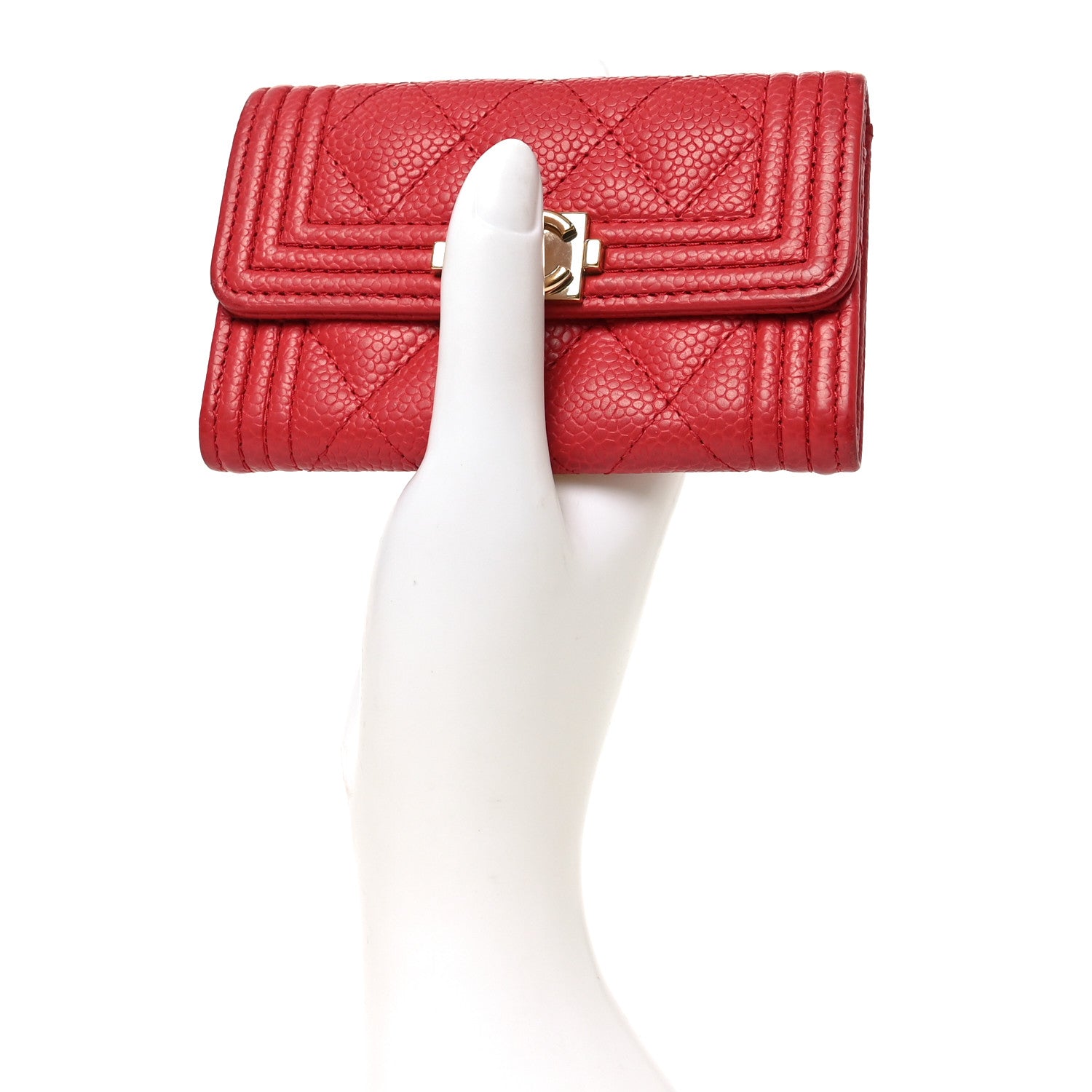 Chanel Caviar Quilted Boy Flap Card Holder Wallet Red 2 of 8
