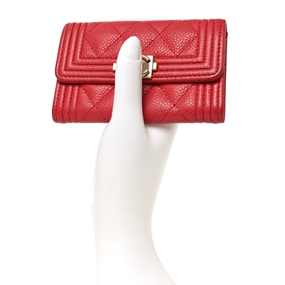 Chanel Caviar Quilted Boy Flap Card Holder Wallet Red 2 of 8