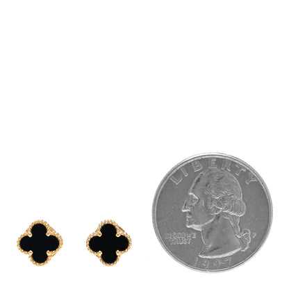 Van Cleef & Arpels 18K Yellow Gold Black Onyx Sweet Alhambra Earrings 2 of 4