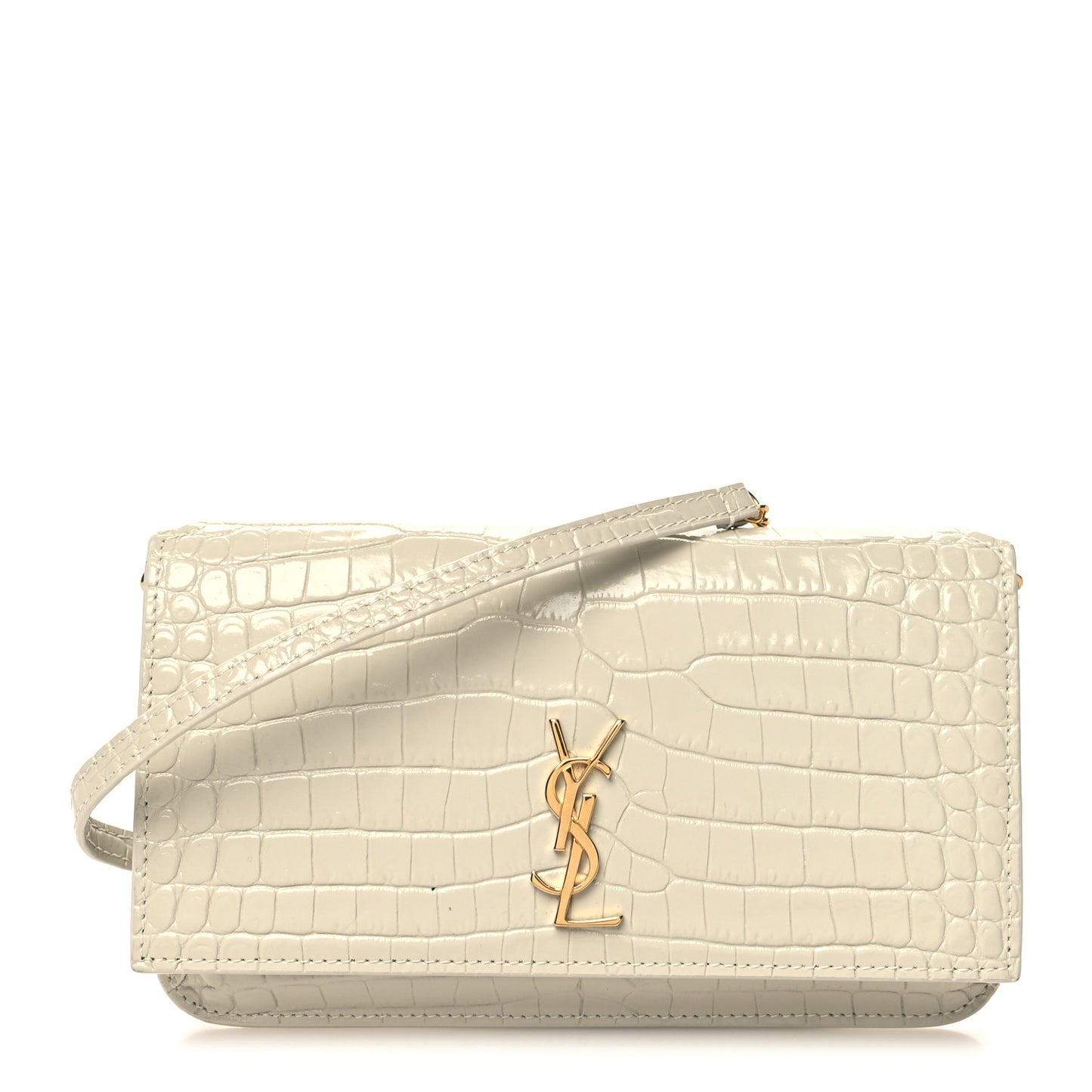 Crocodile Embossed Monogram Phone Holder Crossbody Blanc Vintage