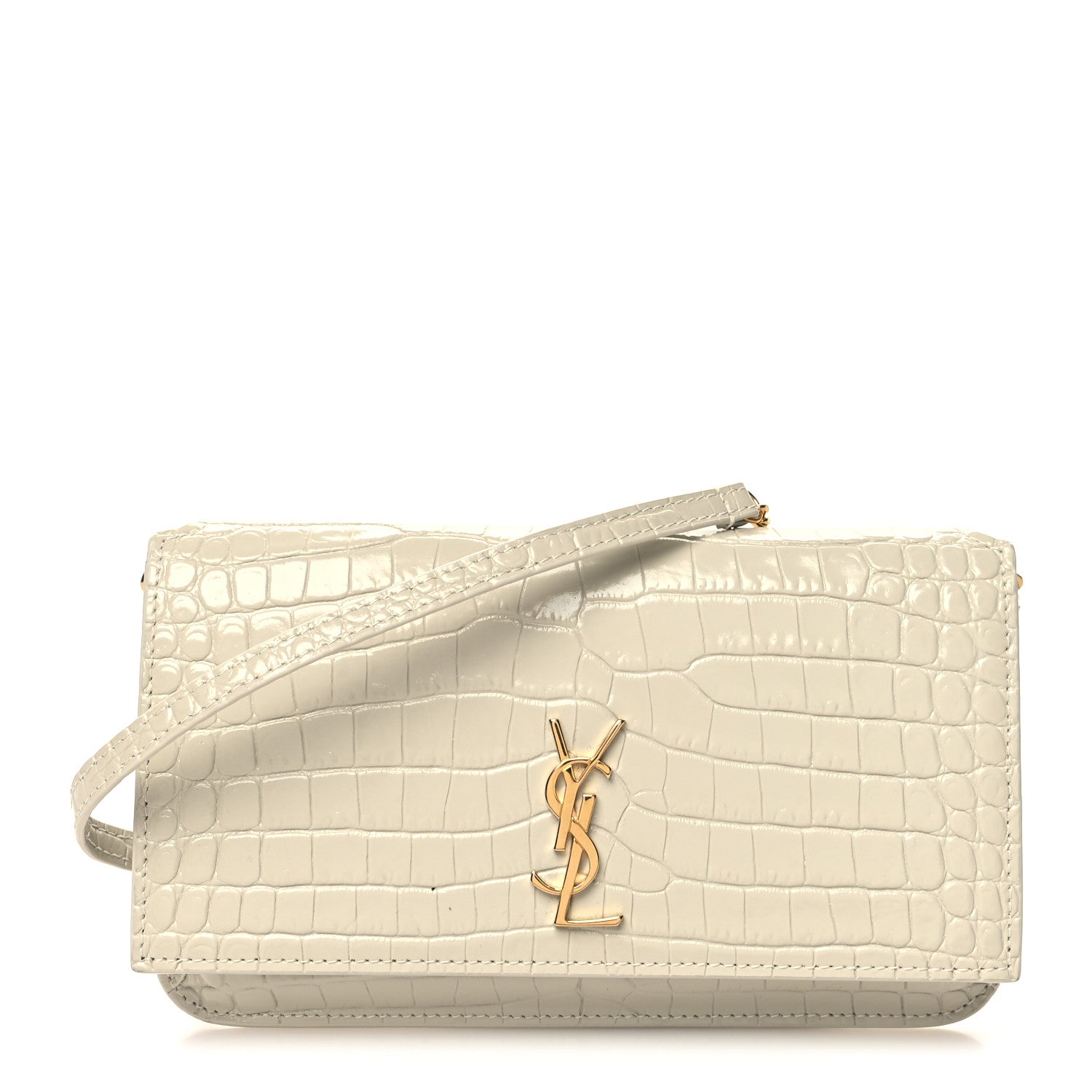 Saint Laurent Crocodile Embossed Monogram Phone Holder Crossbody Blanc Vintage 1 of 10