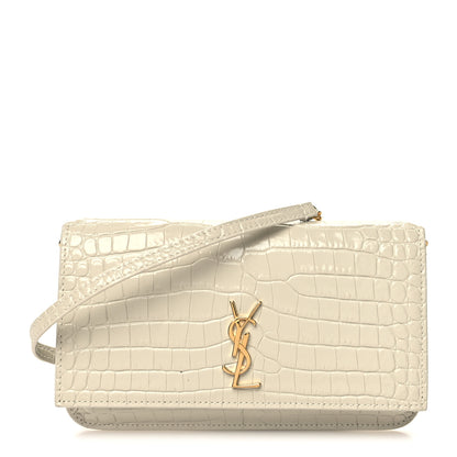 Saint Laurent Crocodile Embossed Monogram Phone Holder Crossbody Blanc Vintage 1 of 10