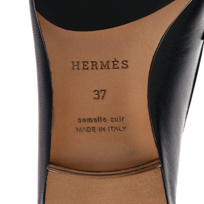 Hermes Goatskin Womens Paris Loafers 37 Black 8 of 9