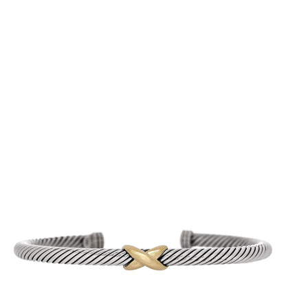David Yurman Sterling Silver 18K Yellow Gold 4mm X Station Cable Bracelet 1 of 4