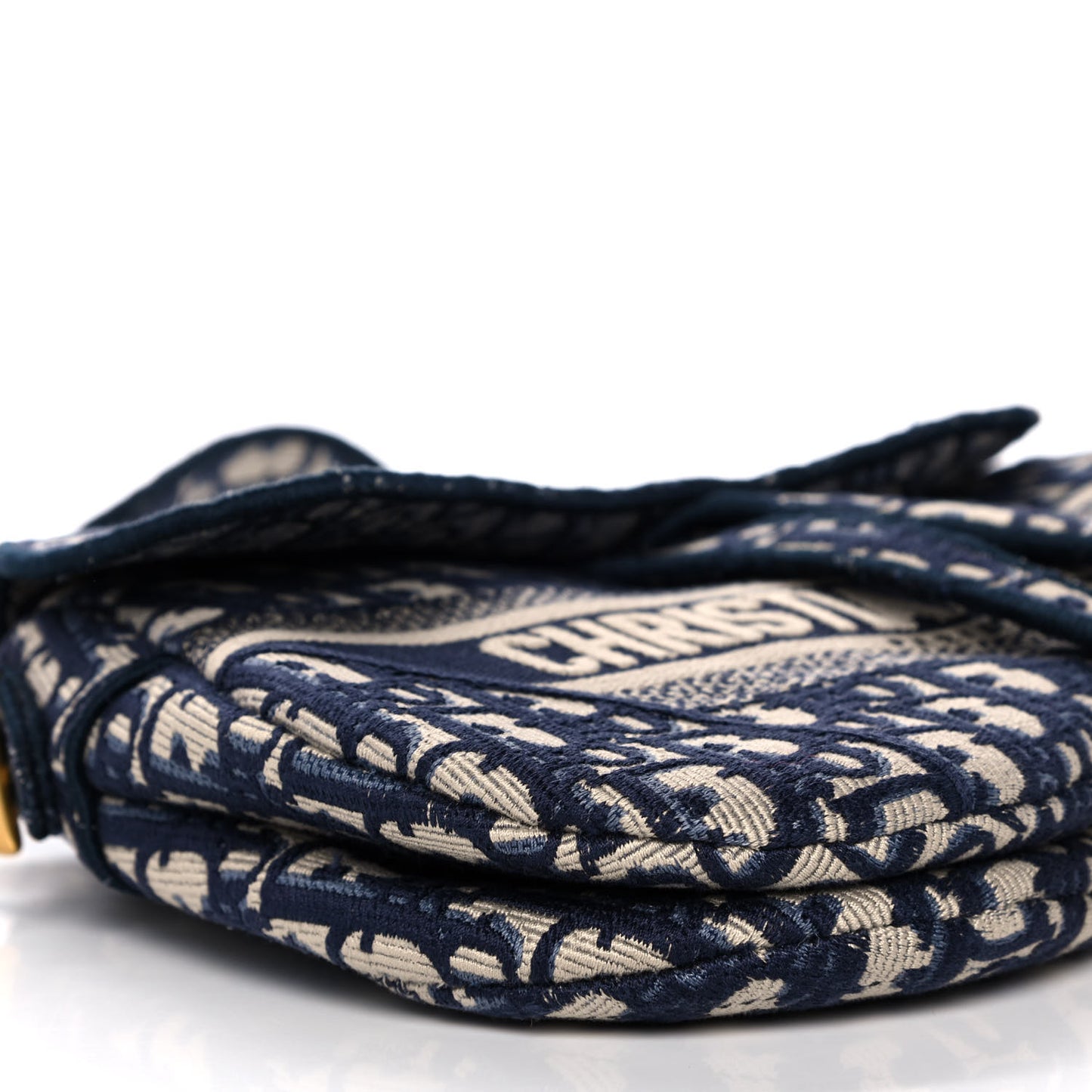 Oblique Embroidered Saddle Bag Blue