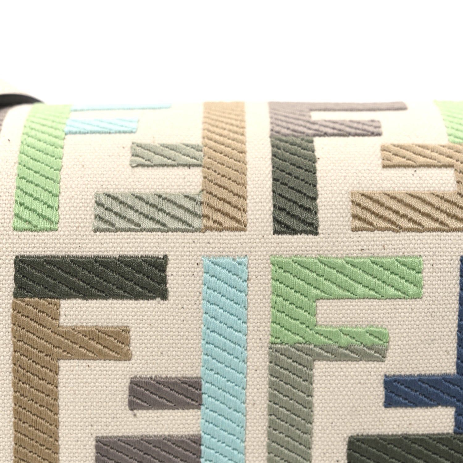 Fendi Canvas Vitello Seta FF Multicolor Embroidered Baguette Grezzo Multicolor Latte 8 of 10