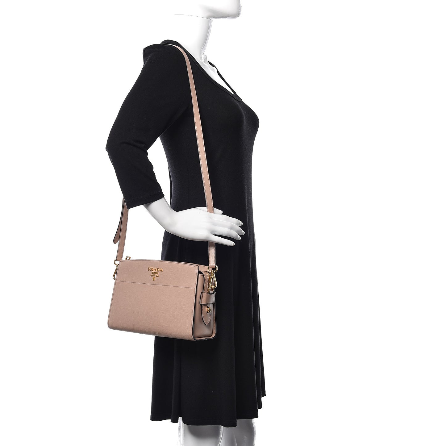 Saffiano City Calfskin Esplanade Crossbody Bag Cipria