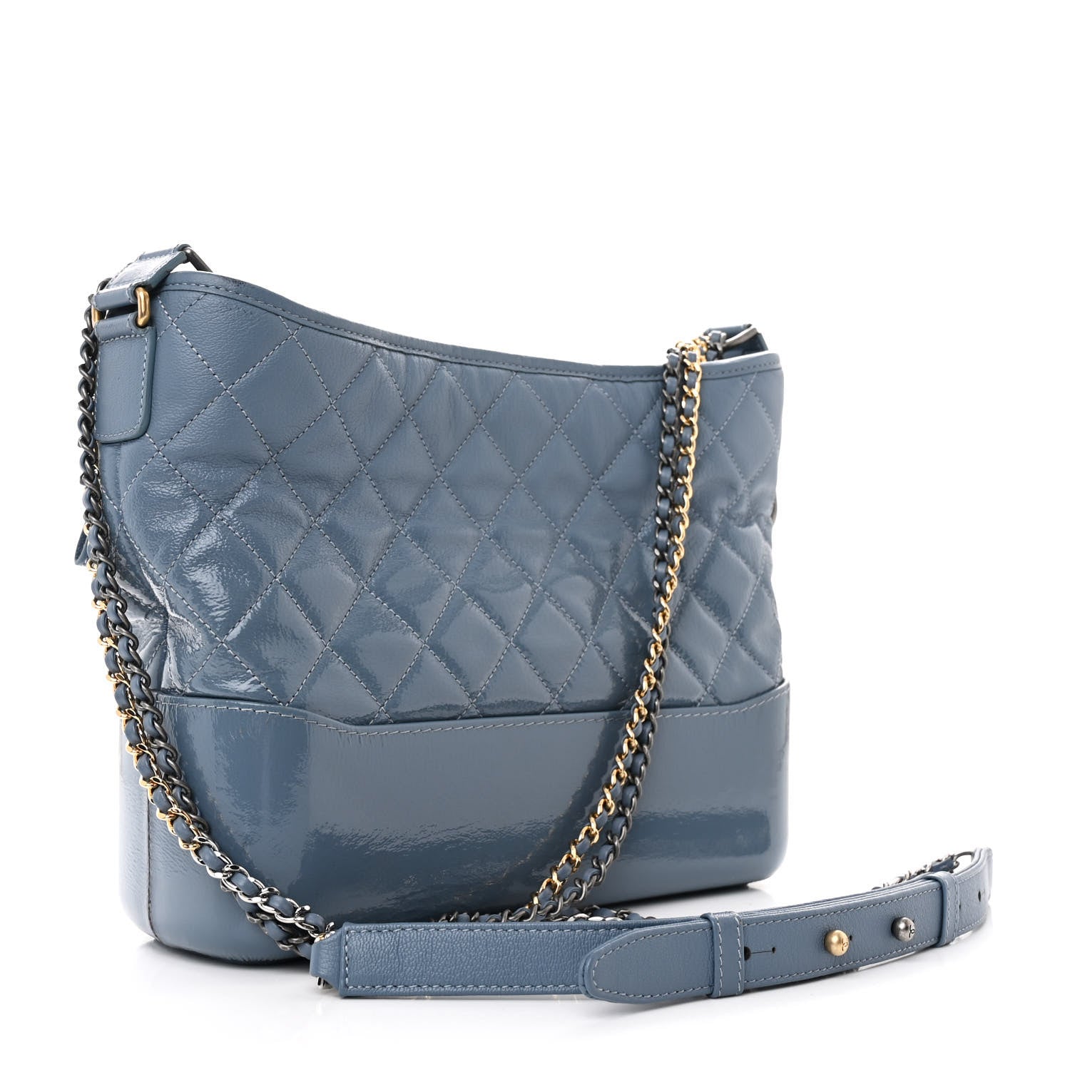 Chanel Patent Goatskin Quilted Medium Gabrielle Hobo Blue 3 of 10