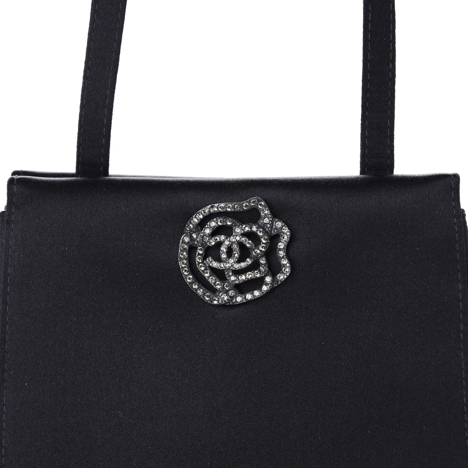 Chanel Satin Crystal Small Camellia Evening Bag Black 11 of 11