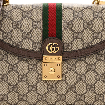 Gucci GG Supreme Monogram Textured Dollar Calfskin Web Small Ophidia Padlock Top Handle Bag Beige Ebony New Acero 8 of 11